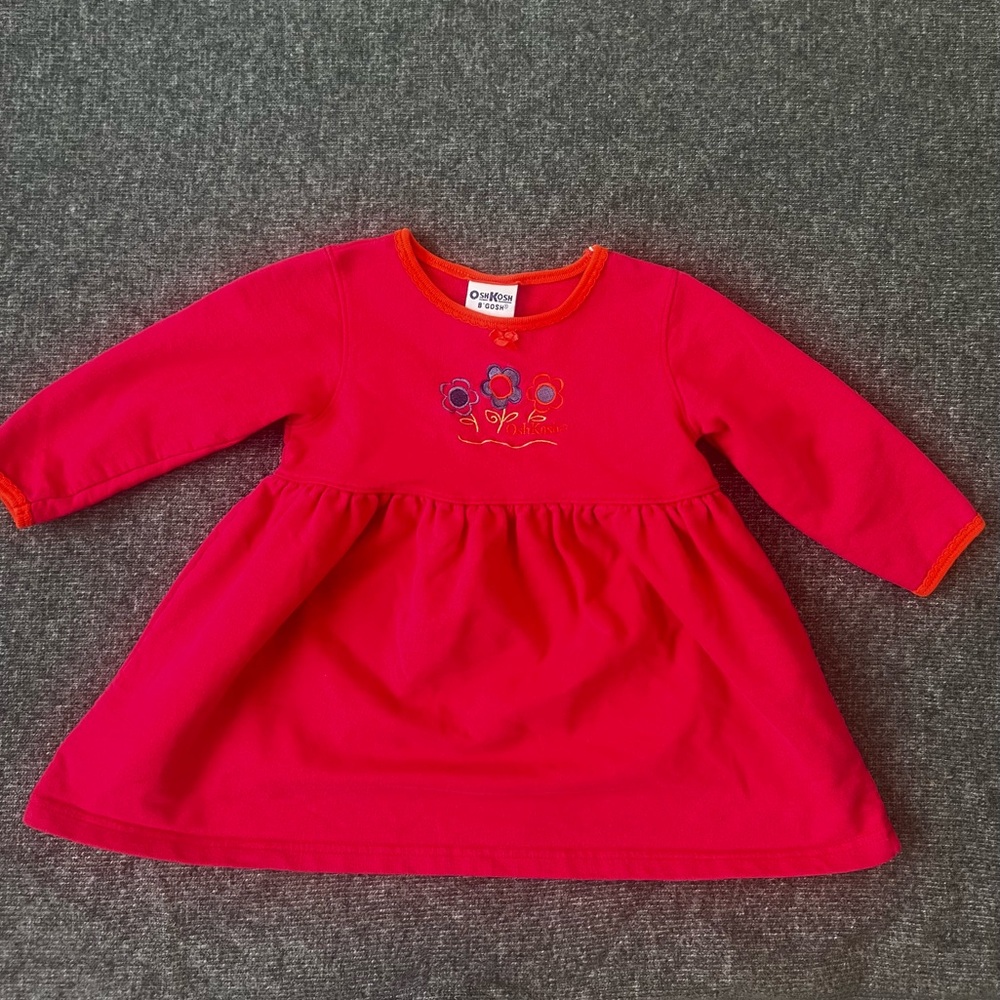 Vintage OshKosh B'gosh Red Dress with Floral Embroidery